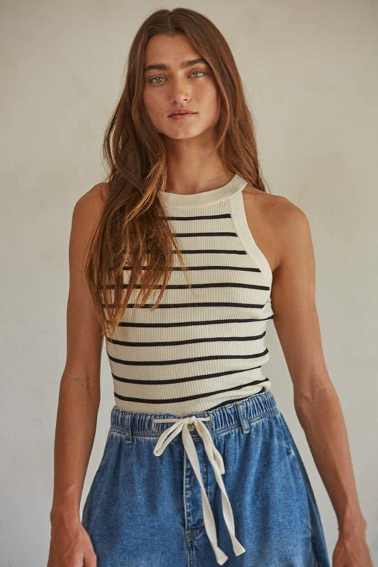Ribbed Striped Sweater Tank Top