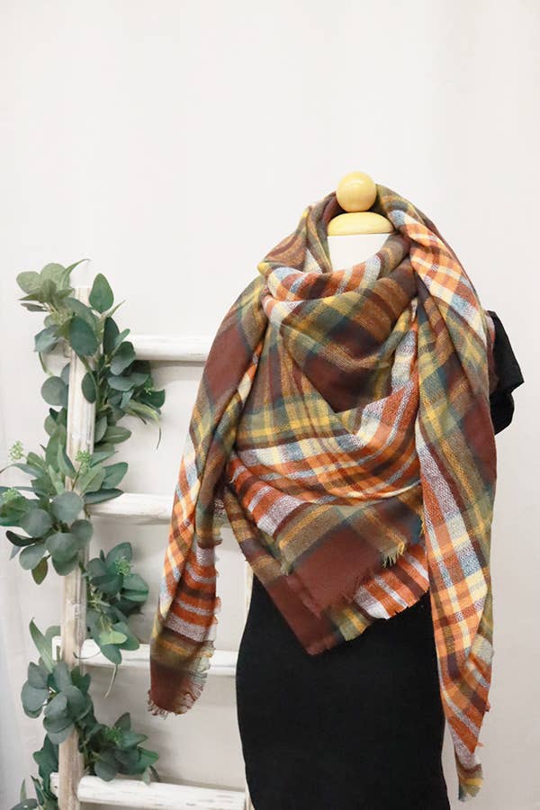 Plaid Oversized Blanket Scarves: RUST MULTI / ONE