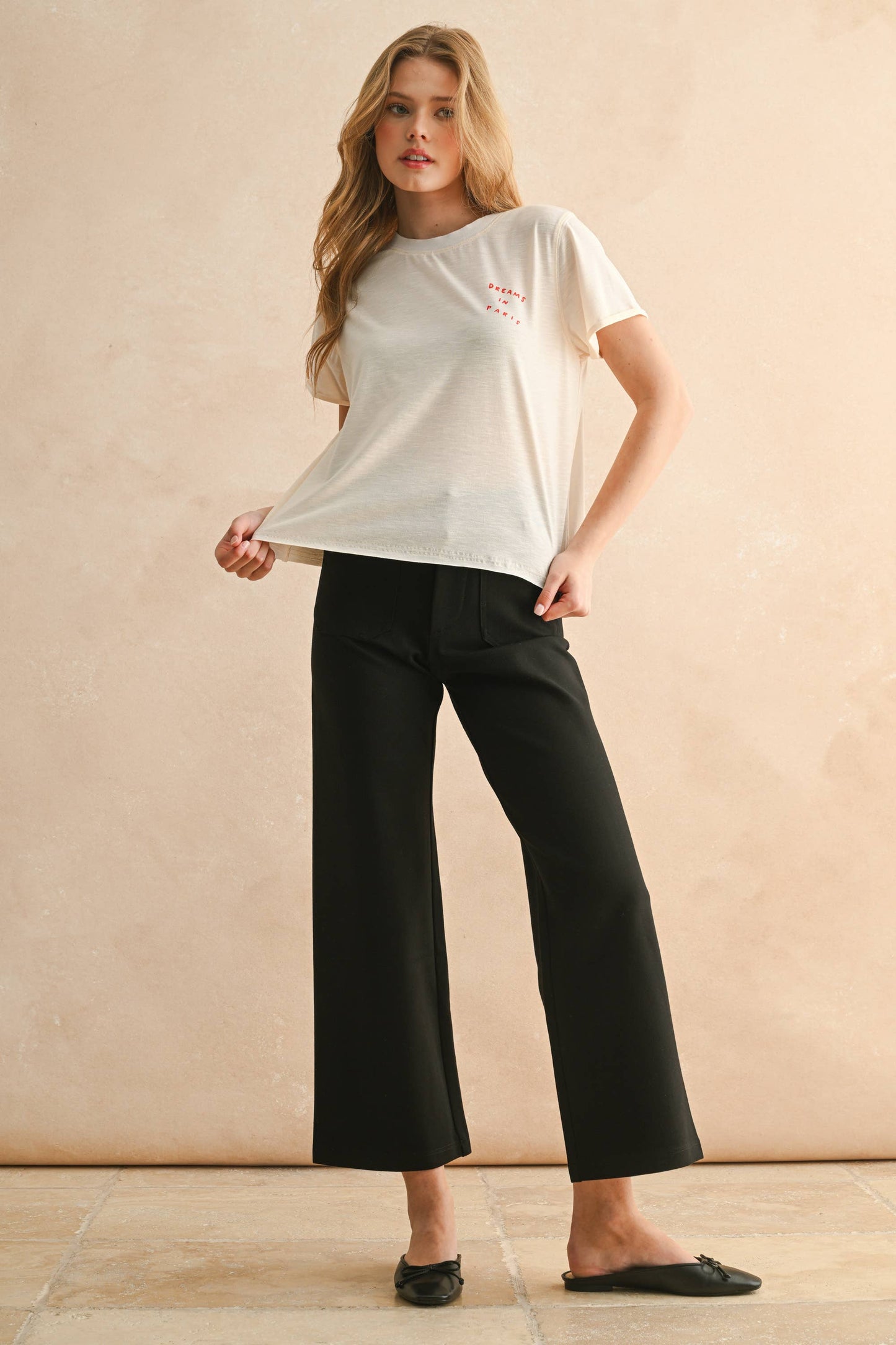 Wide Leg Ponte Two Pocket Pants