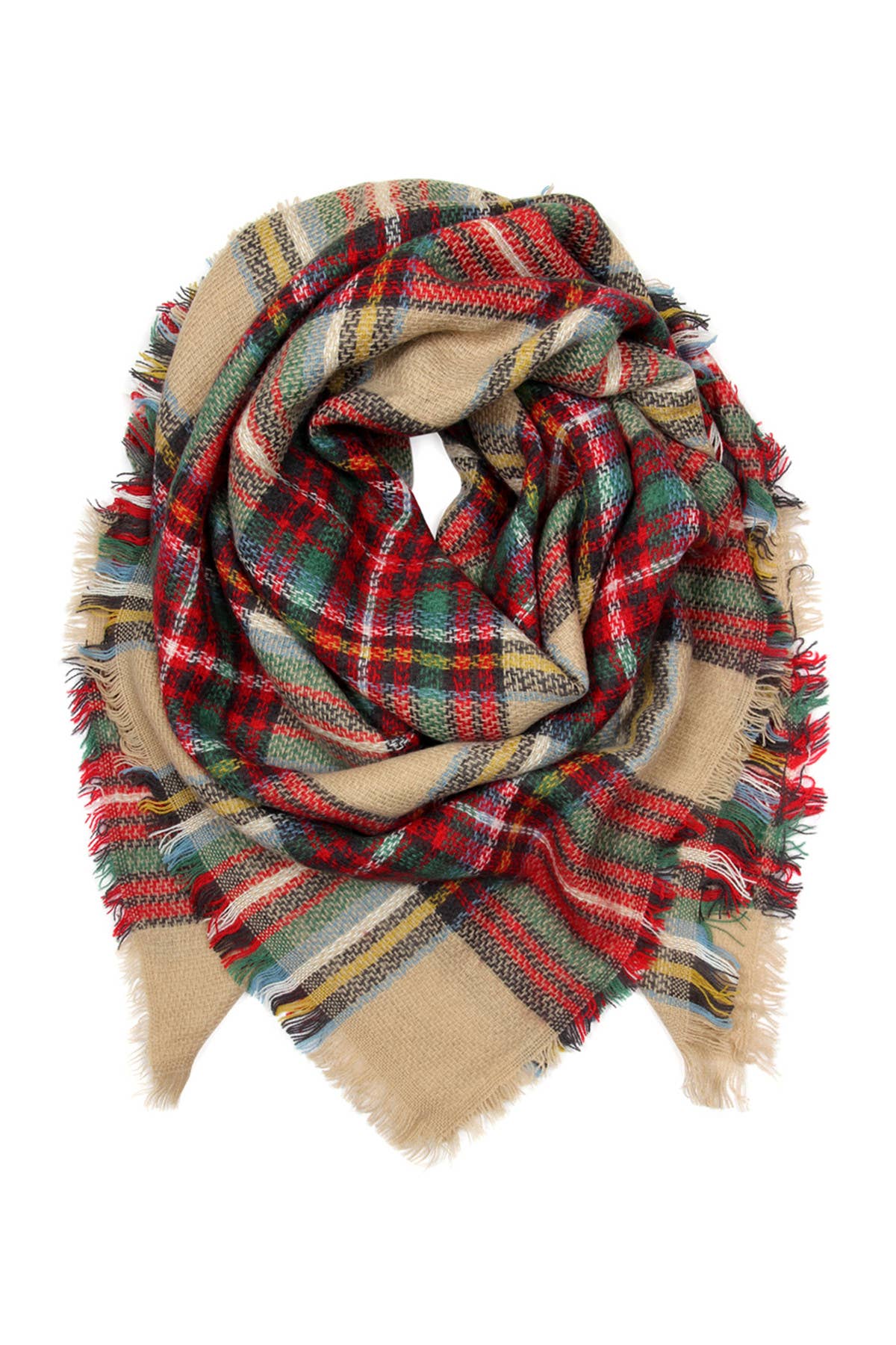 Plaid Fringe Blanket Scarf: MULTI / ONE