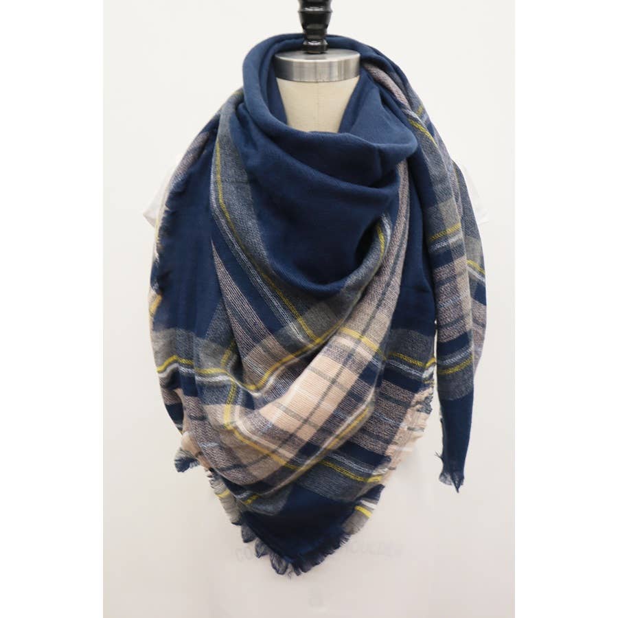 Plaid Oversized Blanket Scarves : NAVY / ONE