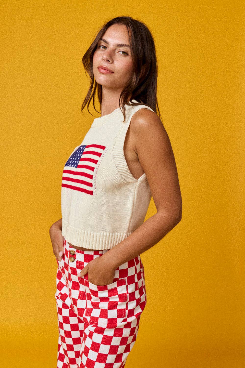 American flag Sleeveless Top: IVORY