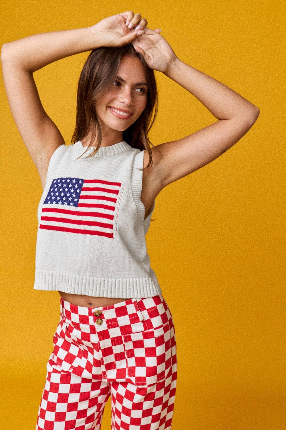 American flag Sleeveless Top: IVORY