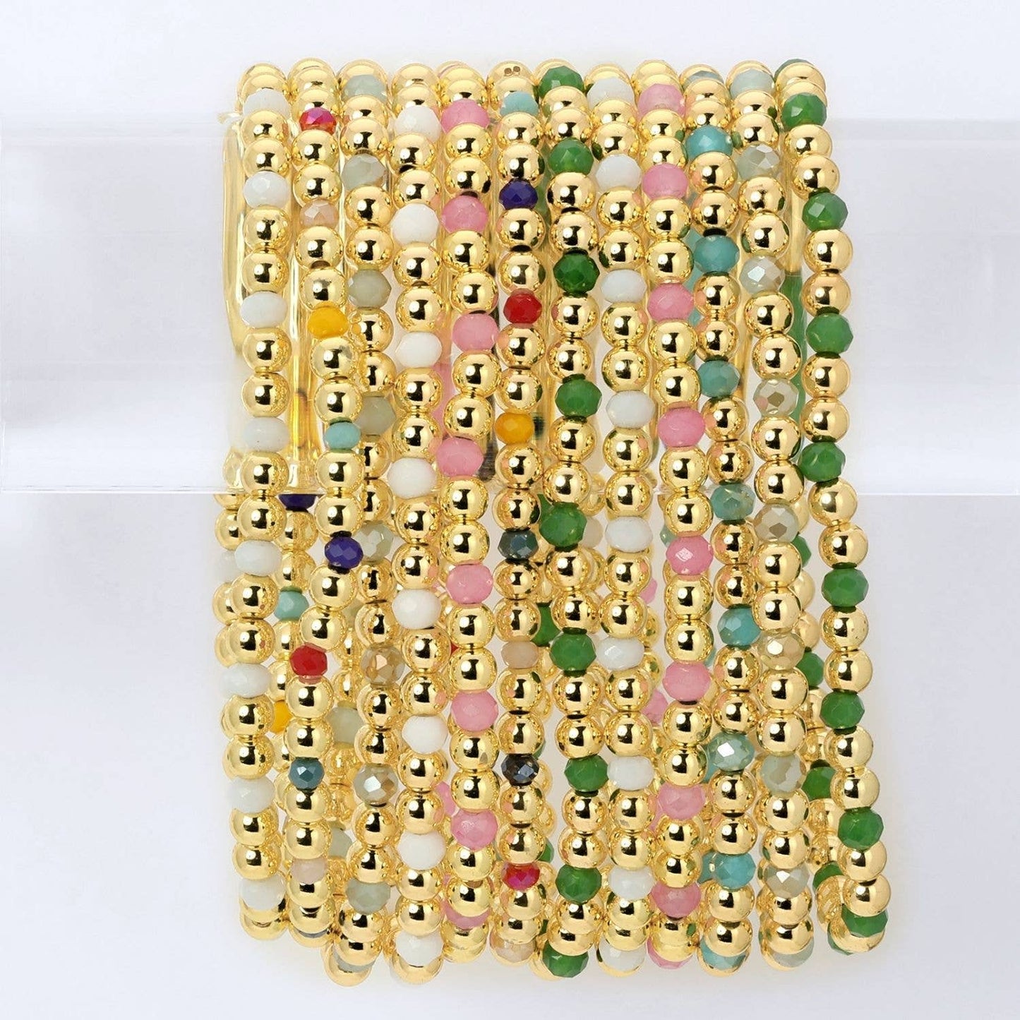 4mm Bead & Crystal Stretch Bracelet -Assorted: Brights
