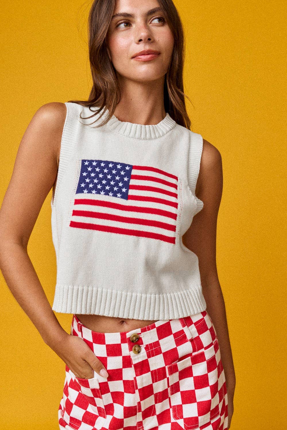 American flag Sleeveless Top: IVORY