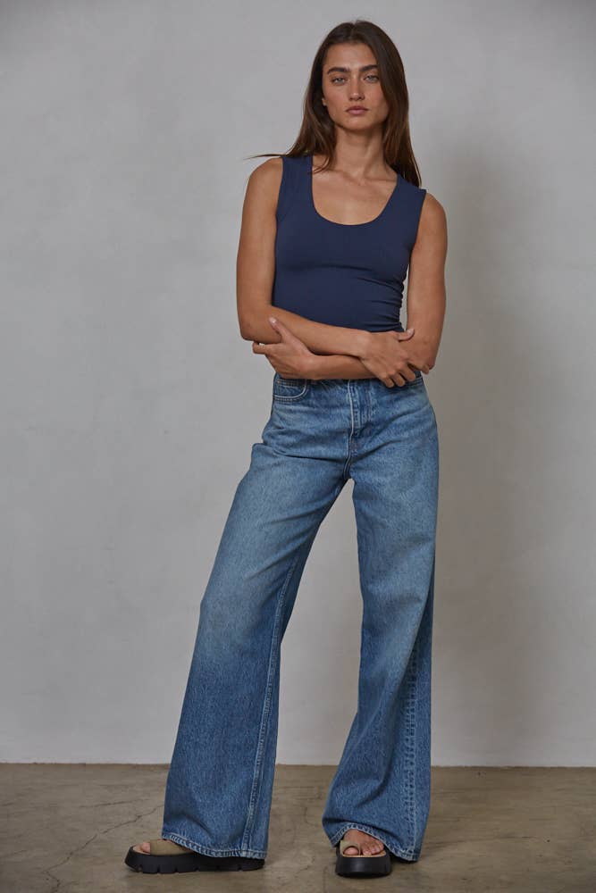 By Together - S1187N | Double Layered Seamless Top: Prussian Blue / ML