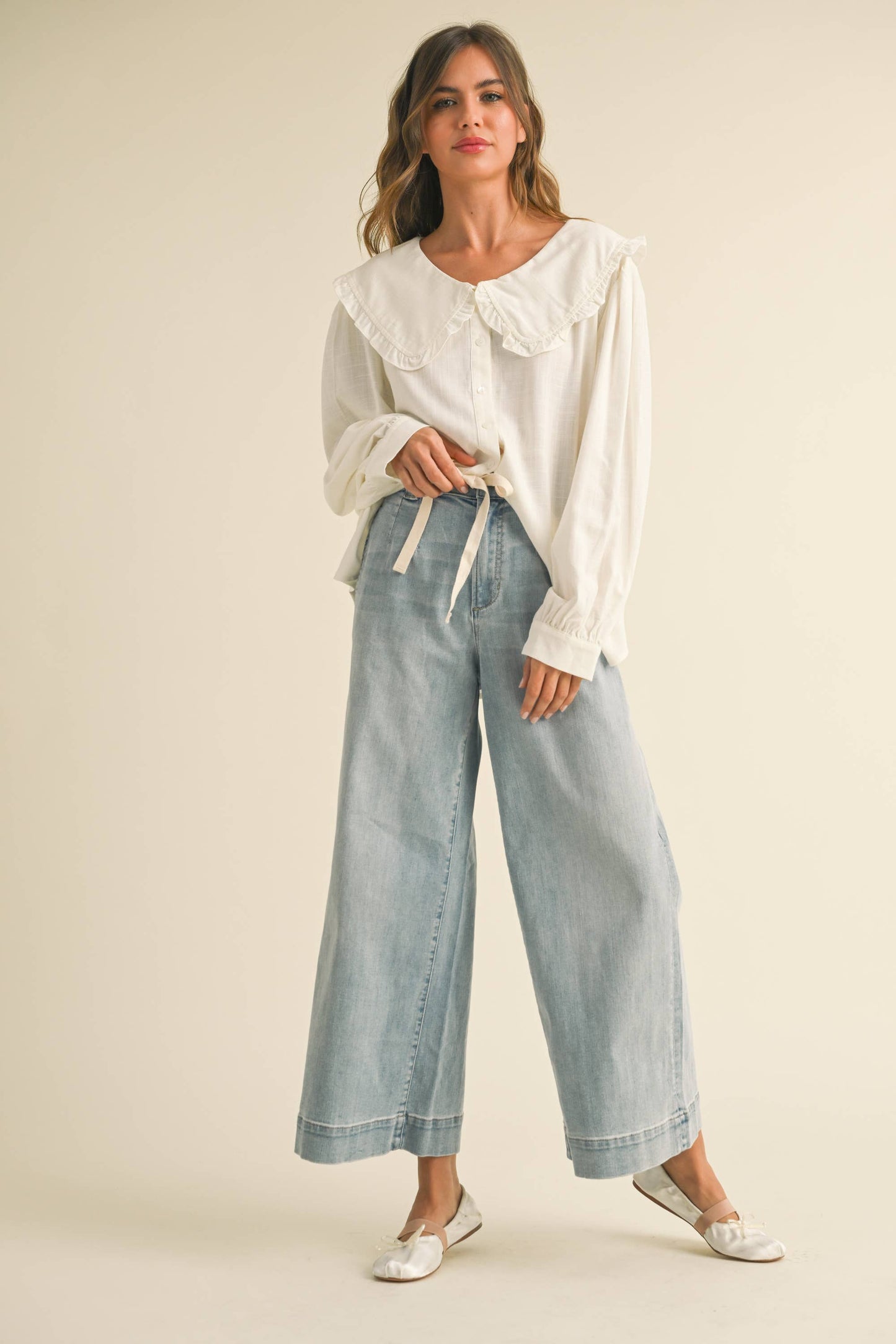 Washed Soft Denim with Tie-Front Jeans