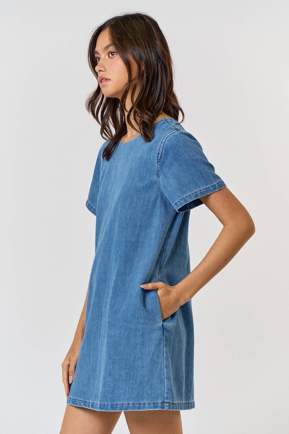 Denim Shirt Dress with Scoop Open Back