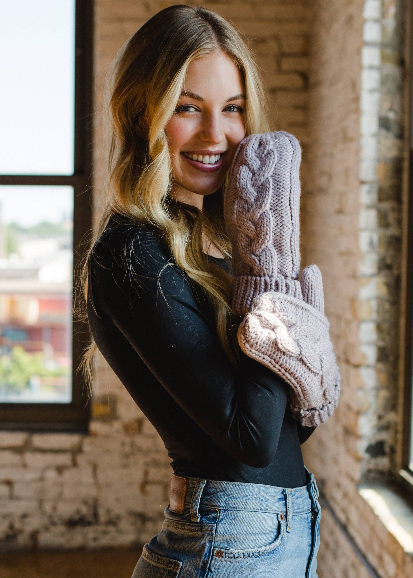 Lilac Braided Knit Mittens