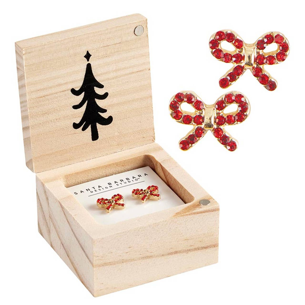 Christmas Treasure Box Earrings - Winter Wonderland, Red Bow