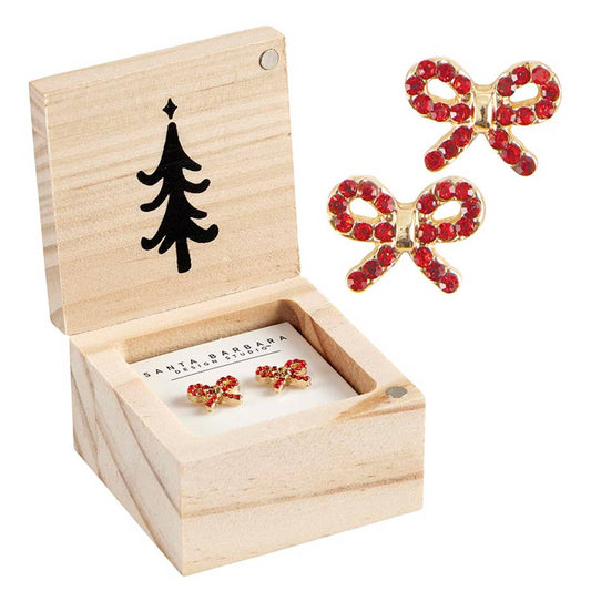 Christmas Treasure Box Earrings - Winter Wonderland, Red Bow