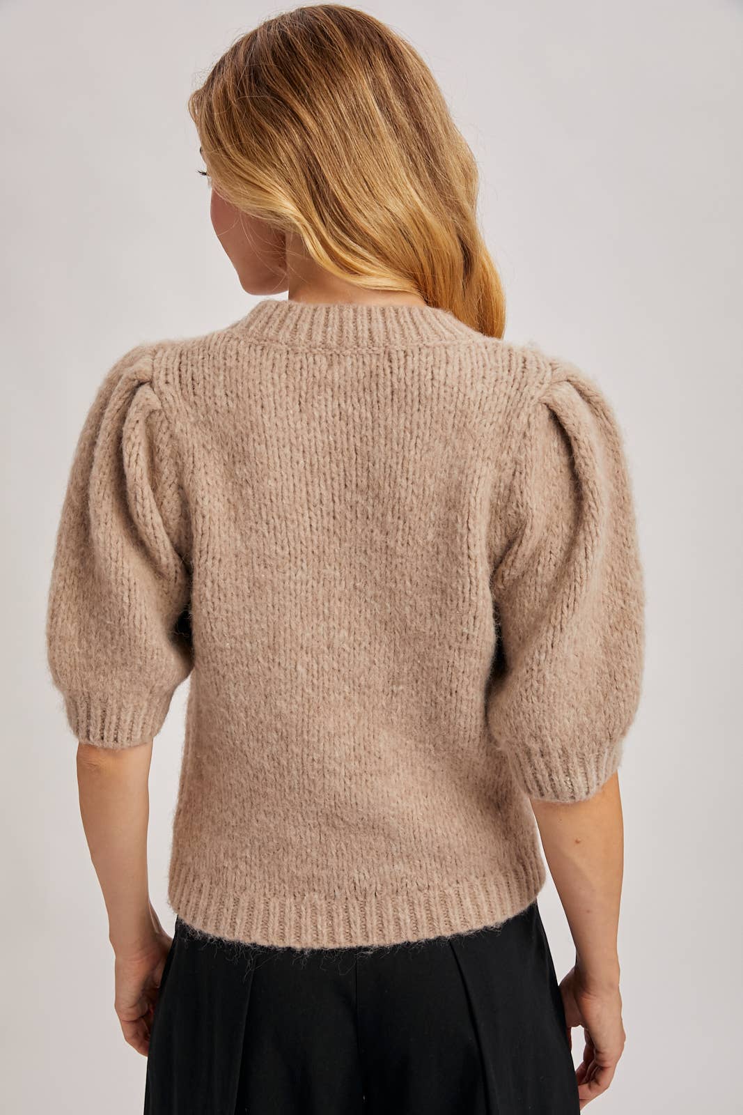 Puff Sleeve Soft Knit Sweater-Cream