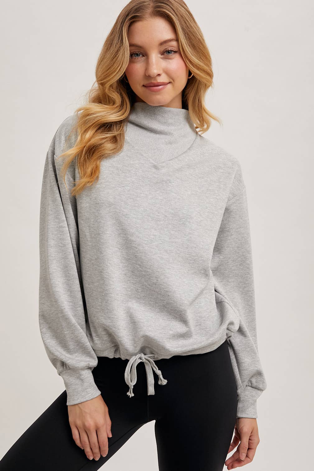 Mock Neck Pullover with Drawstring Waist