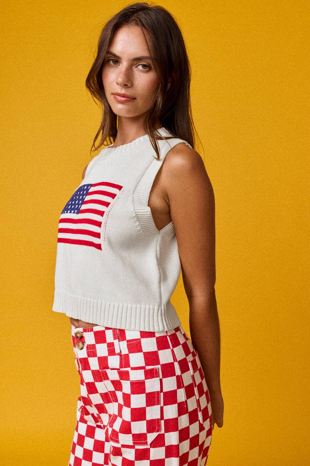 American flag Sleeveless Top: IVORY