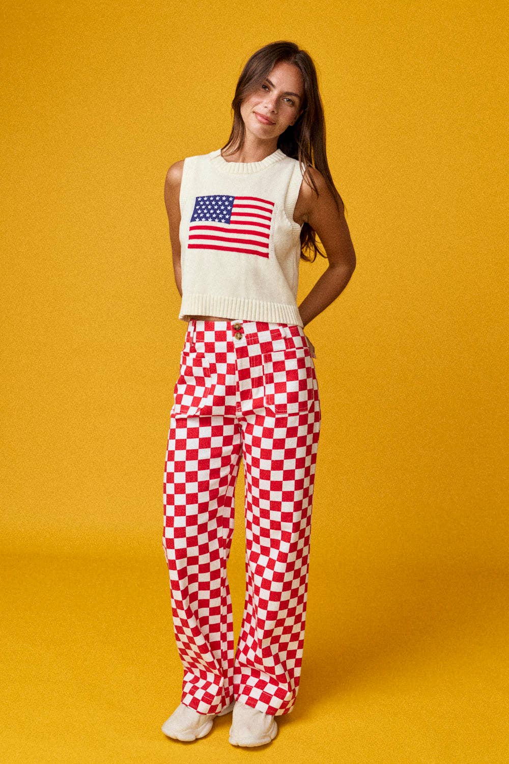 American flag Sleeveless Top: IVORY
