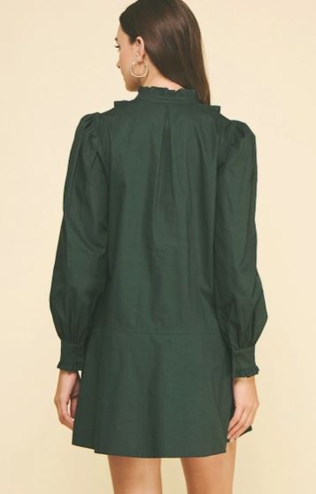 Ruffled Detail Mini Dress- Hunter Green