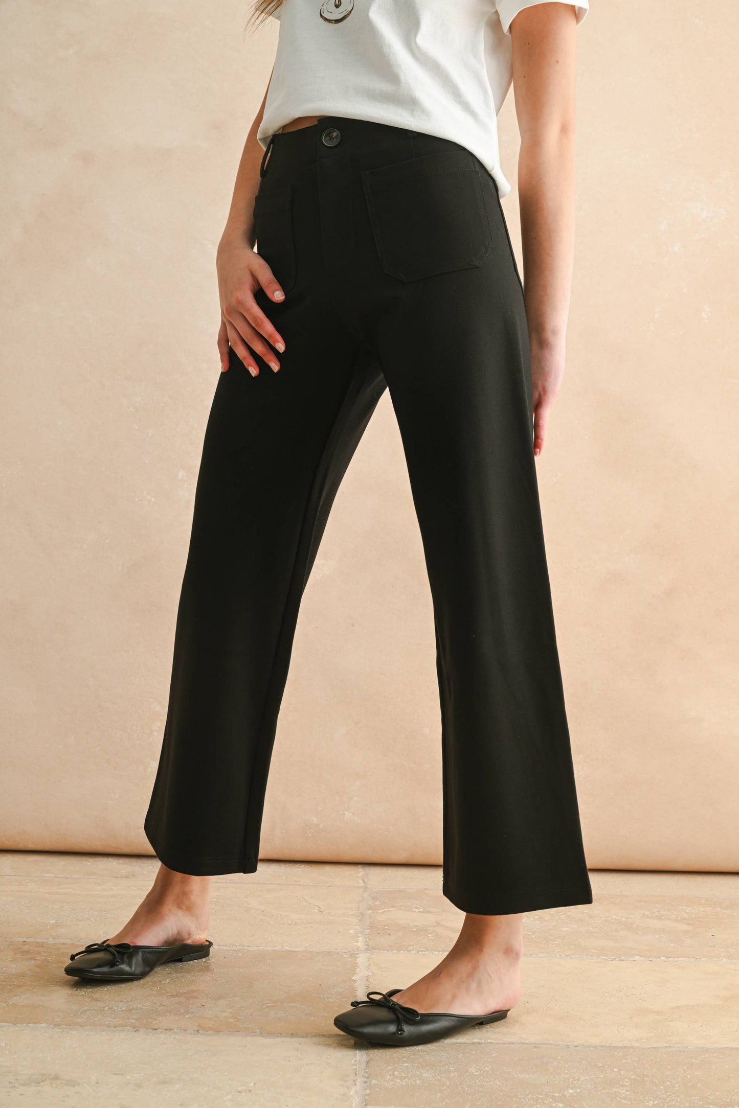 Wide Leg Ponte Two Pocket Pants