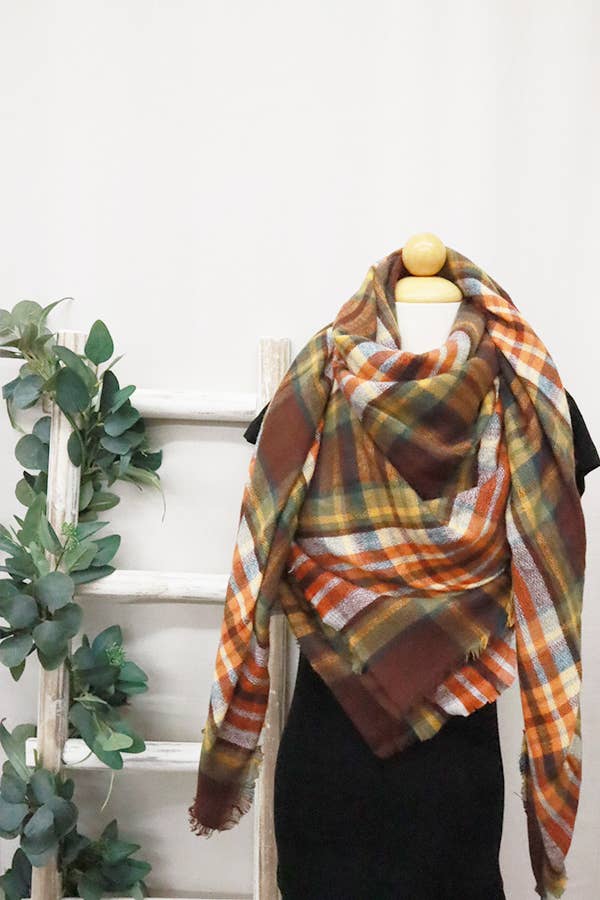 Plaid Oversized Blanket Scarves: RUST MULTI / ONE