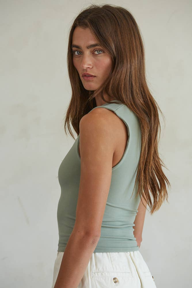 By Together - S1187N | Double Layered Seamless Top: Prussian Blue / ML