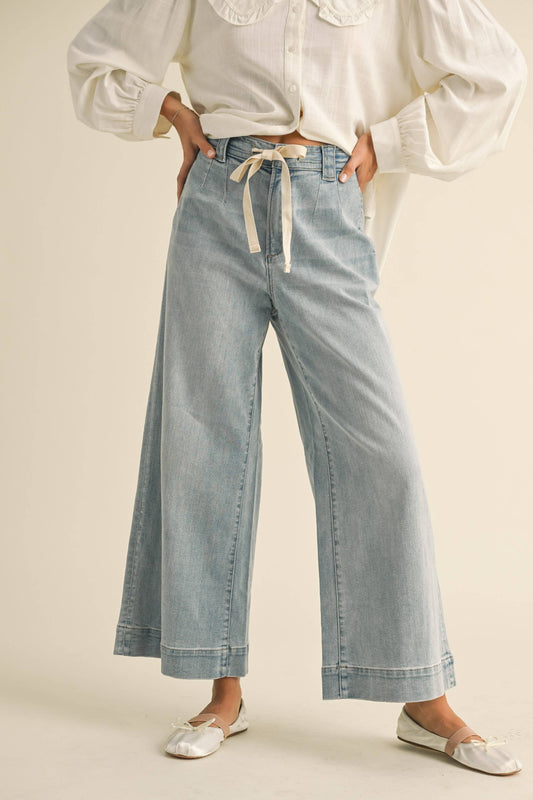 Washed Soft Denim with Tie-Front Jeans