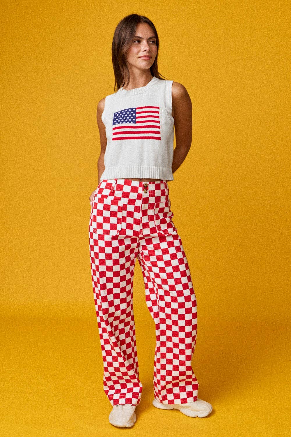 American flag Sleeveless Top: IVORY
