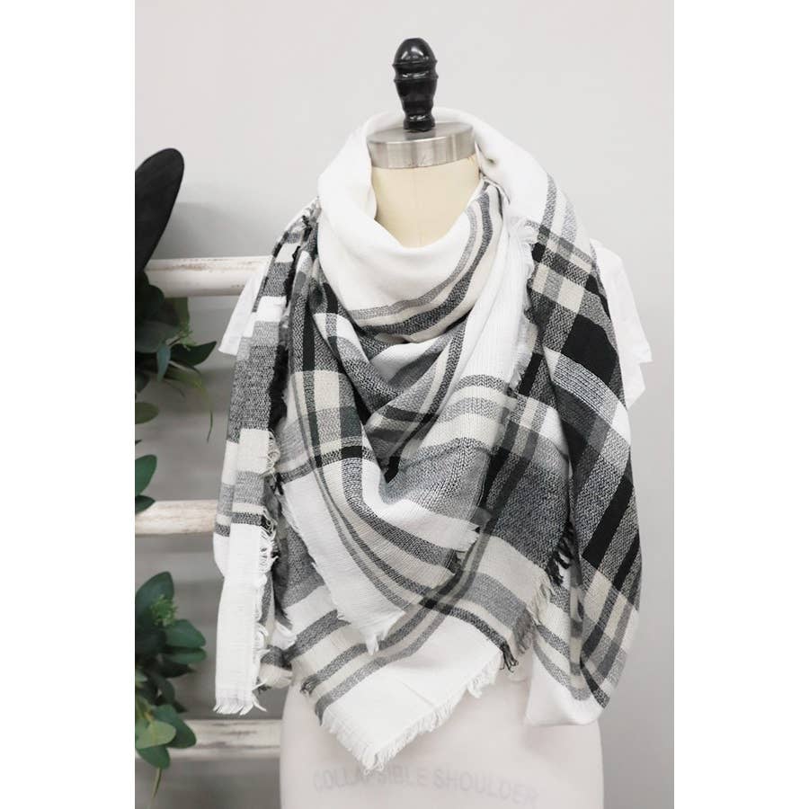 Plaid Oversized Blanket Scarves: ONE / WHITE PLAID