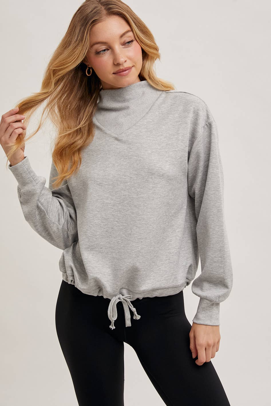 Mock Neck Pullover with Drawstring Waist