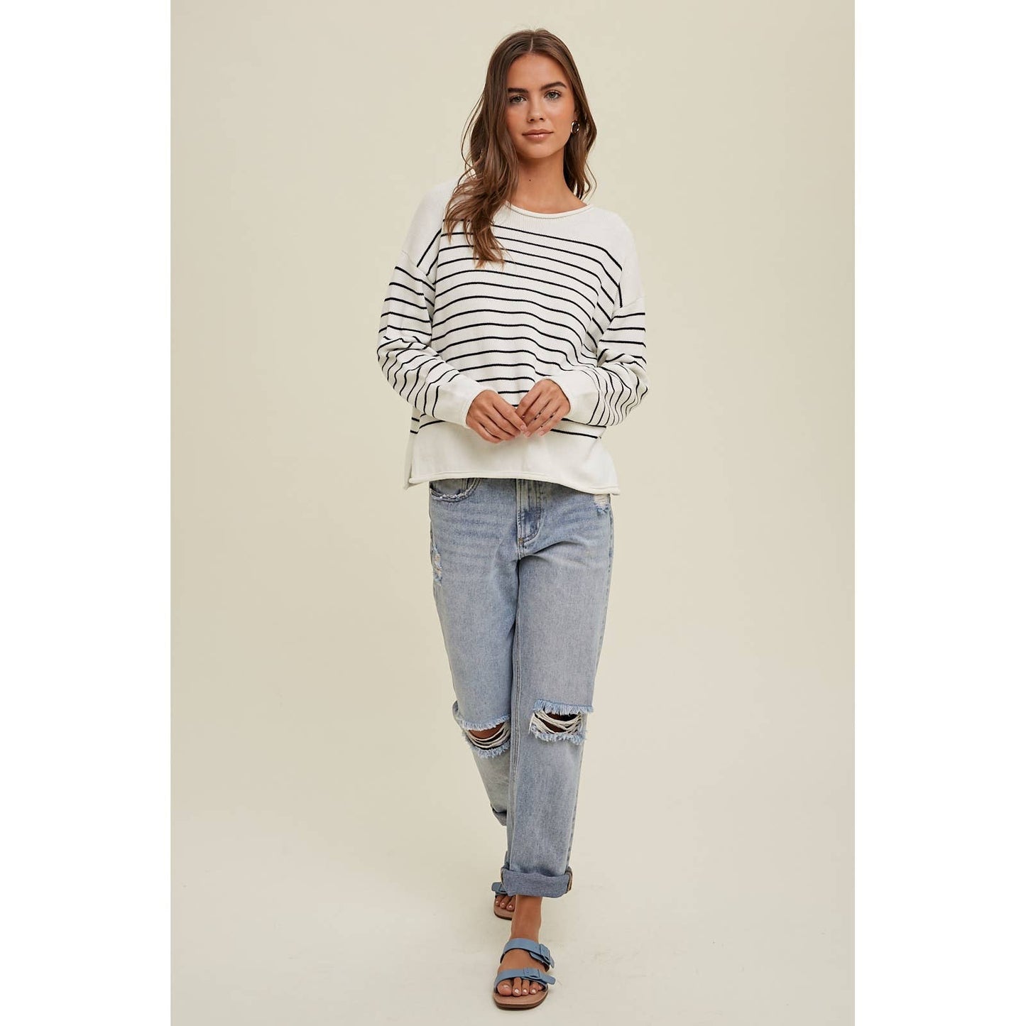 Striped Sweater Cream/Navy