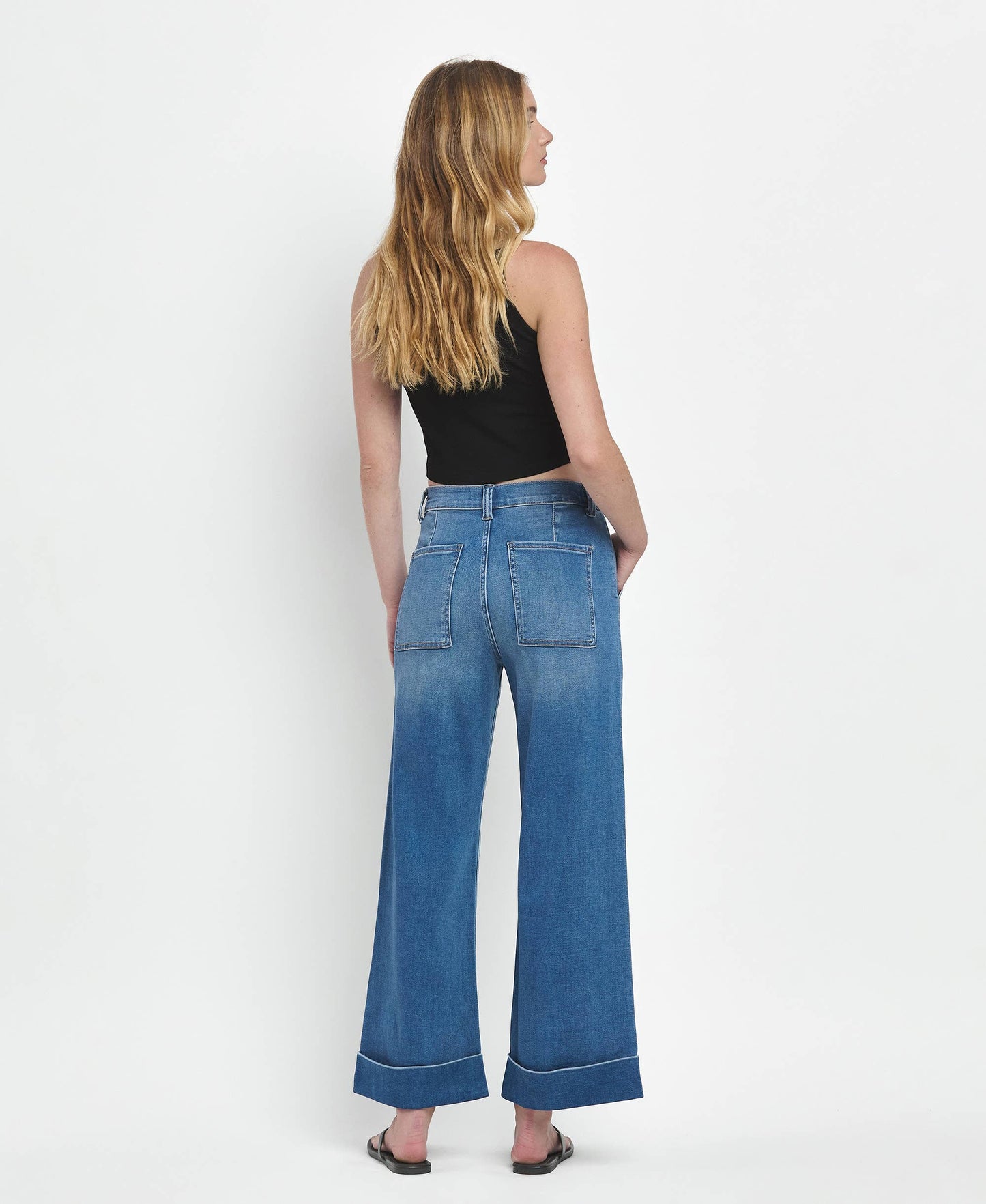 Vervet by Flying Monkey-High Rise Double Cuffed Wide Leg Jeans