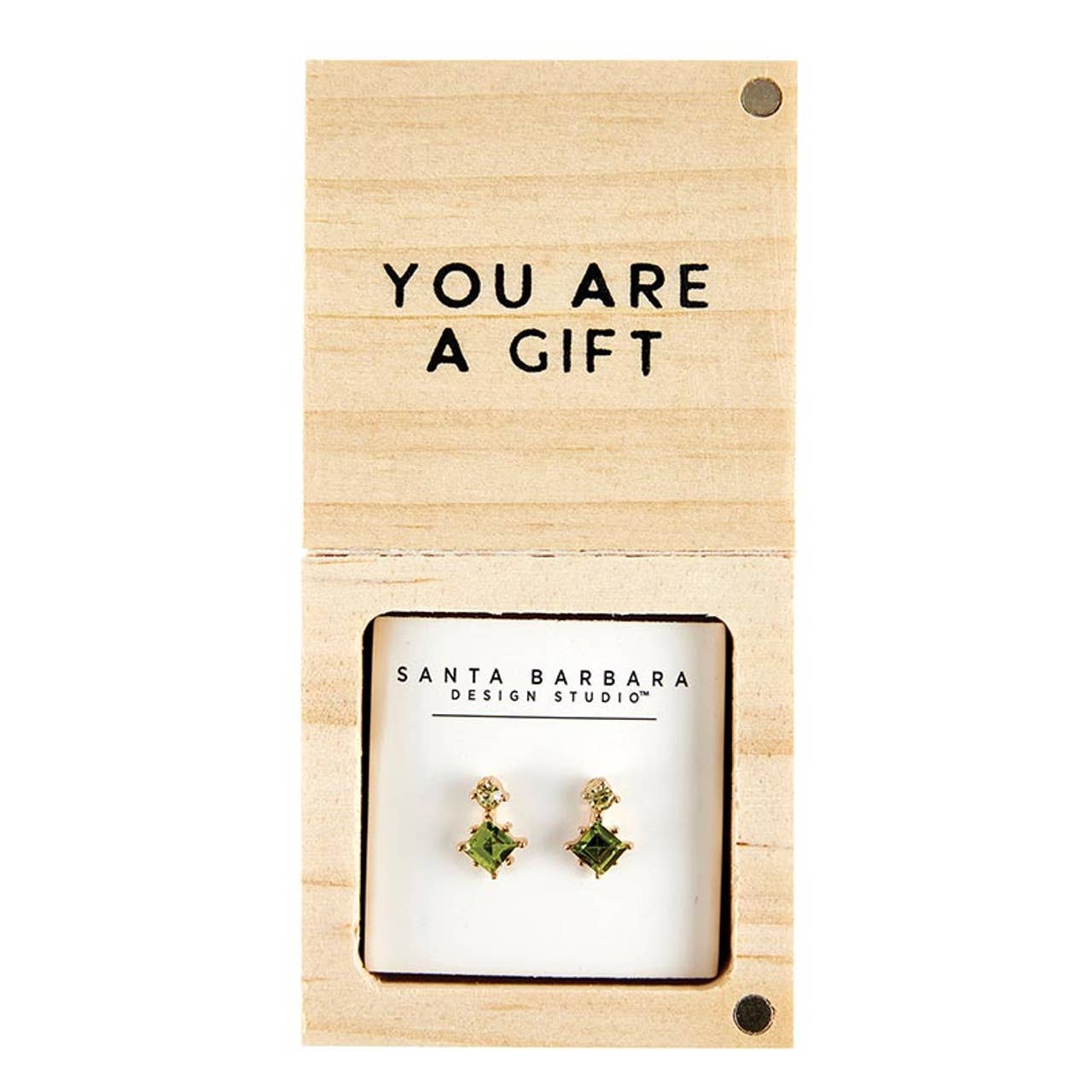 Christmas You are a Gift Treasure Box Earrings-Green Star