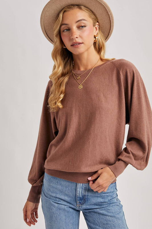 Lightweight Drape Sleeve Sweater-Mocha