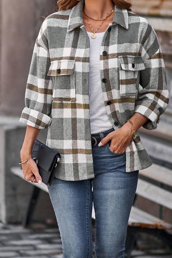 Plaid Flannel Shacket Jacket Women