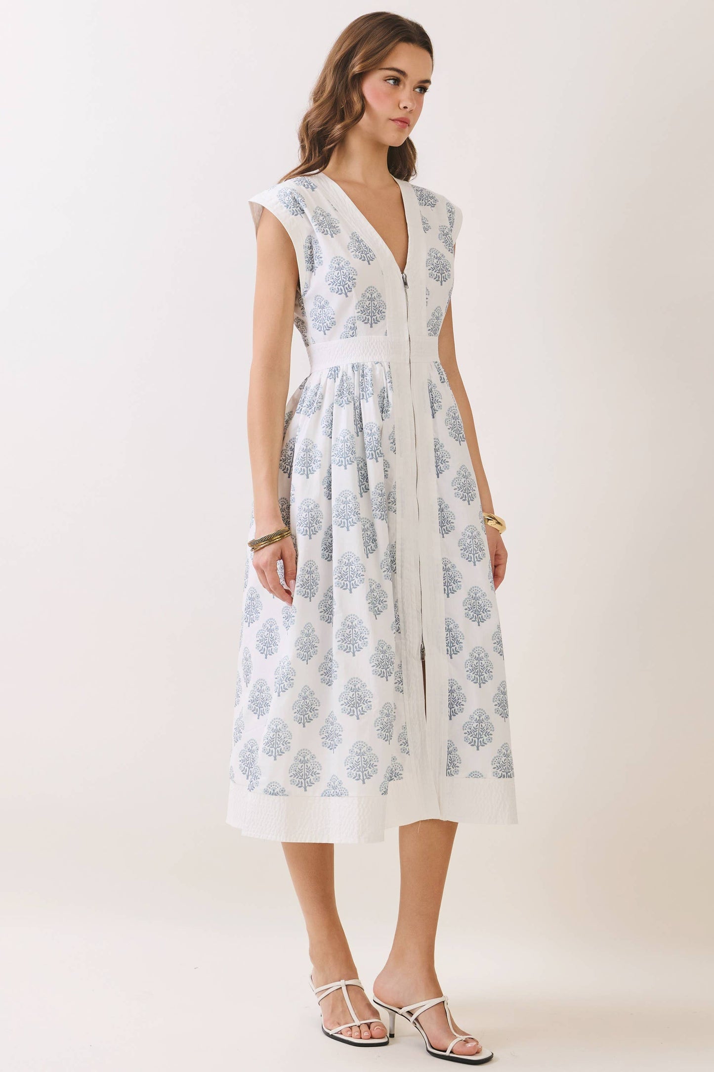 Floral Print Zipper Front Midi Dress