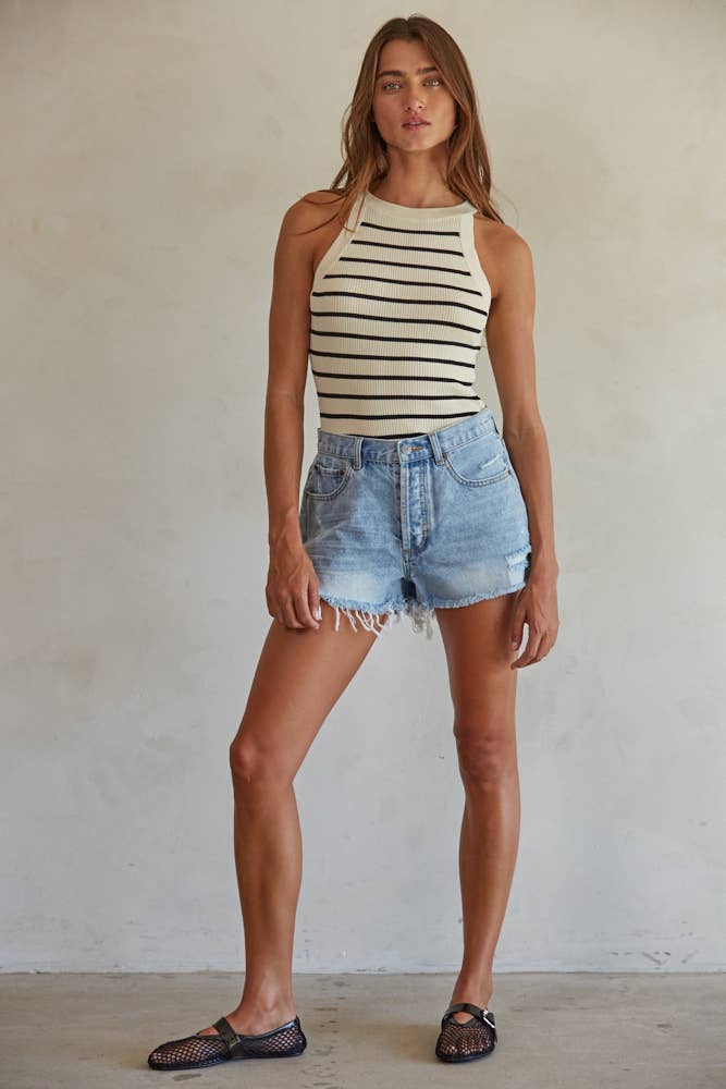 Ribbed Striped Sweater Tank Top
