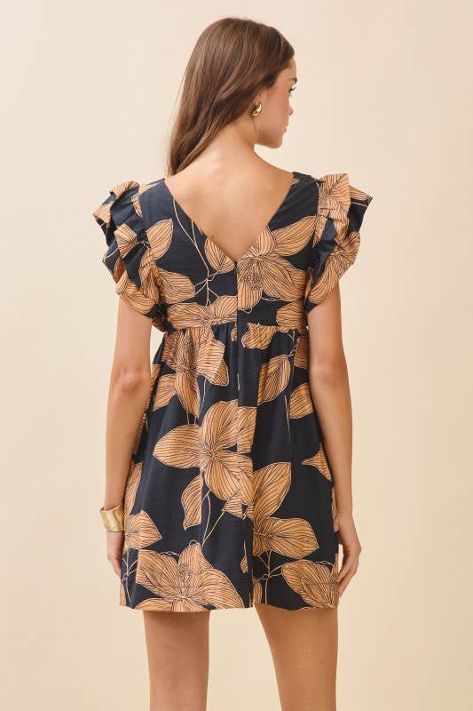 Floral Print V Neck Empire Waist Dress