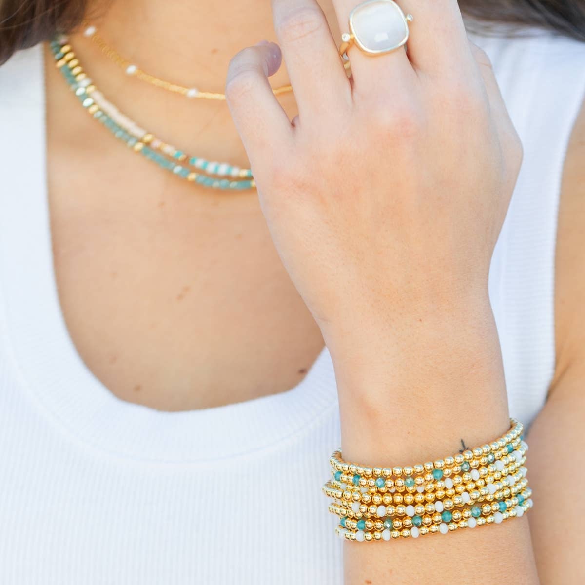 4mm Bead & Crystal Stretch Bracelet -Assorted: Brights