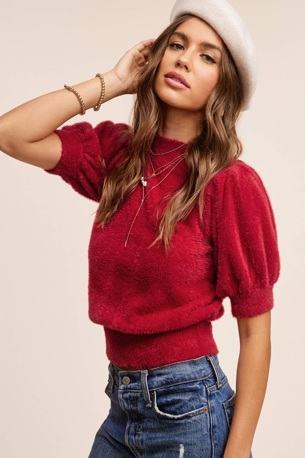 Soft Puff Short Sleeve Winter Sweater