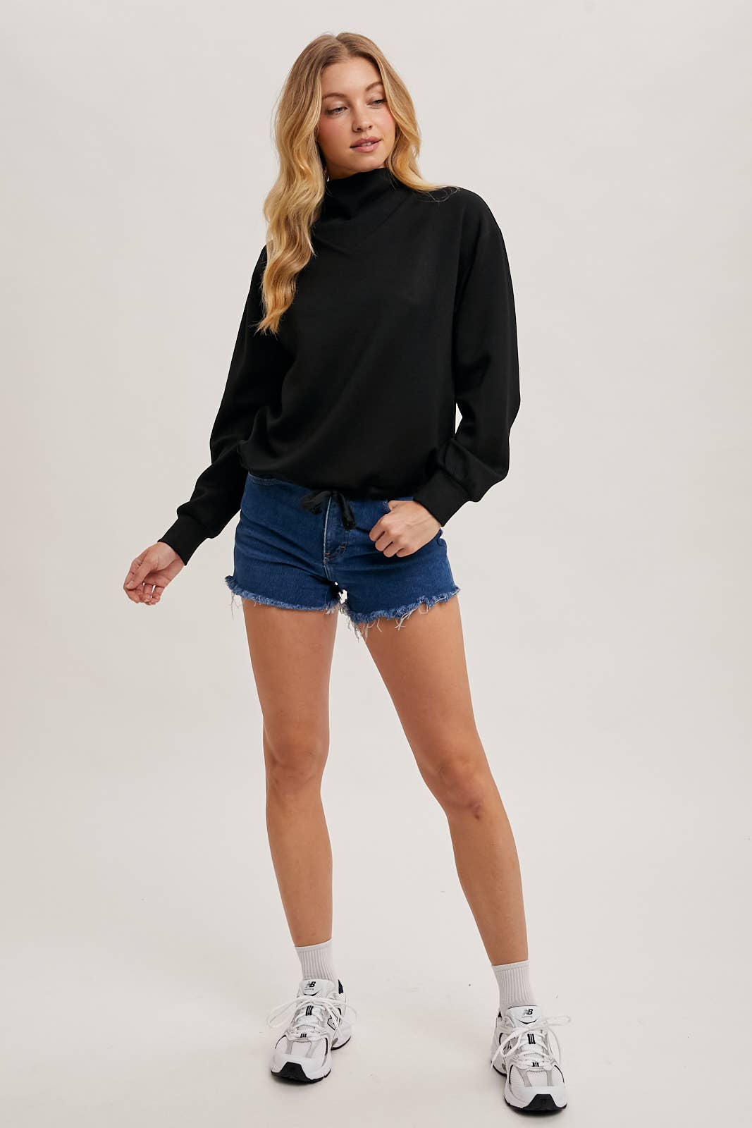 Mock Neck Pullover with Drawstring Waist