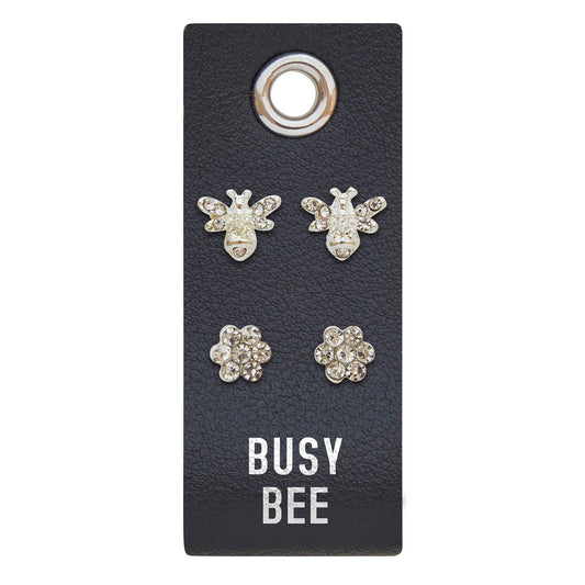 Two Sets of Silver Stud Earrings - Busy Bee