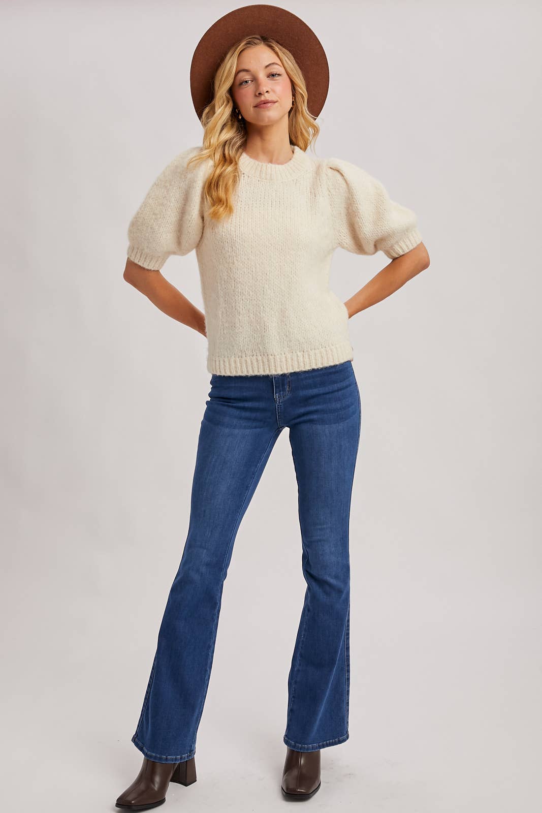 Puff Sleeve Soft Knit Sweater-Cream