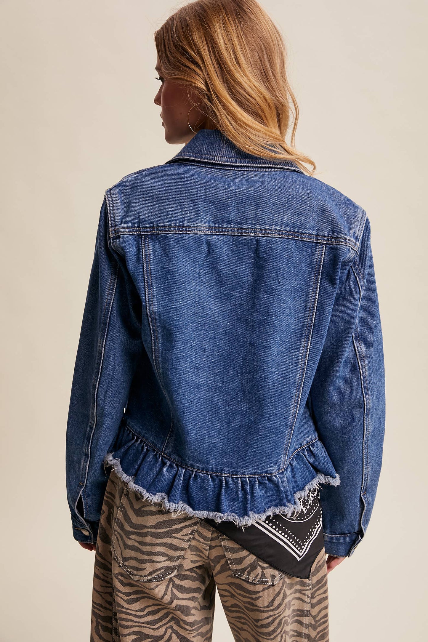Listicle - Ruffled Hem Denim Jacket LJ0236: Light Denim / L
