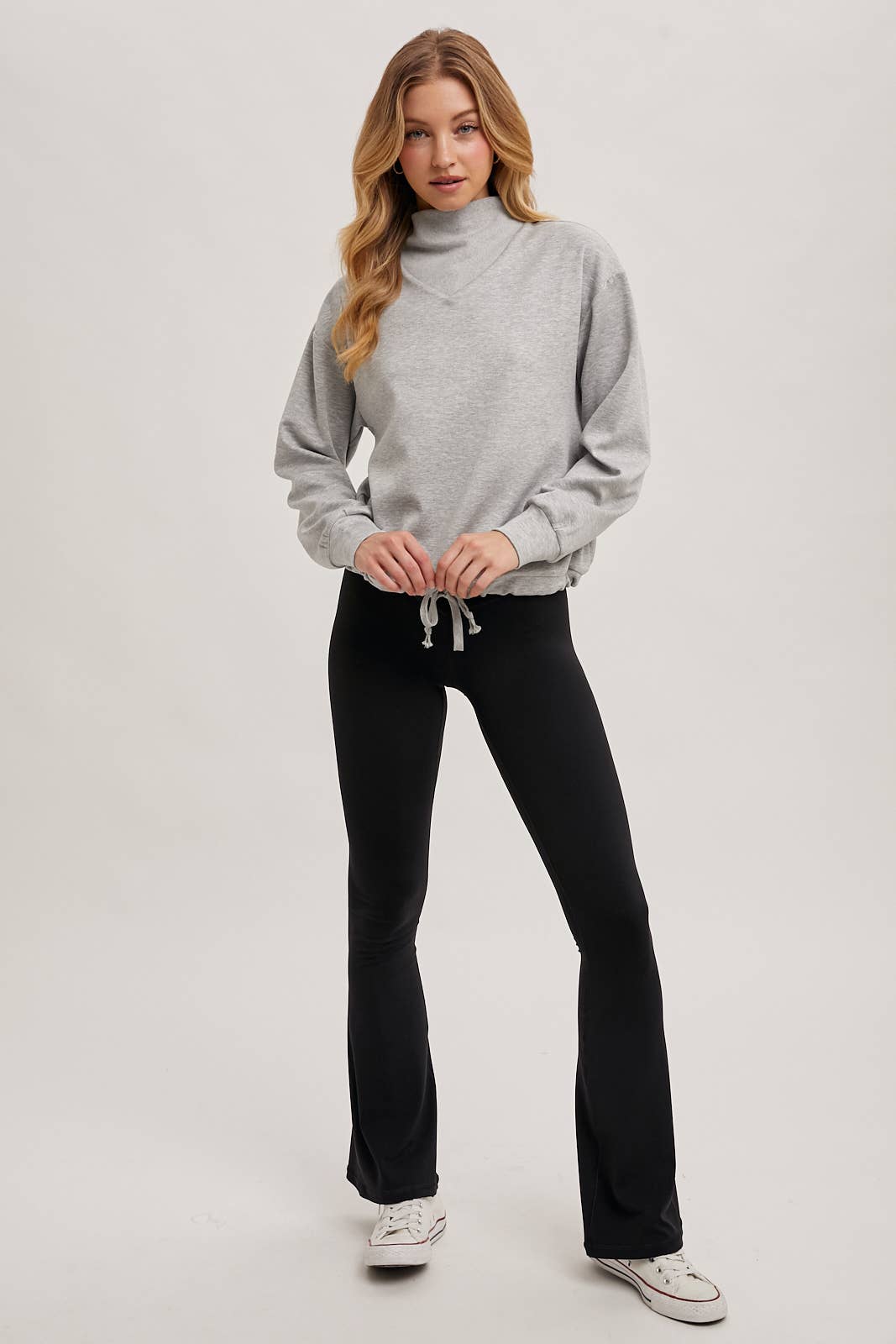 Mock Neck Pullover with Drawstring Waist