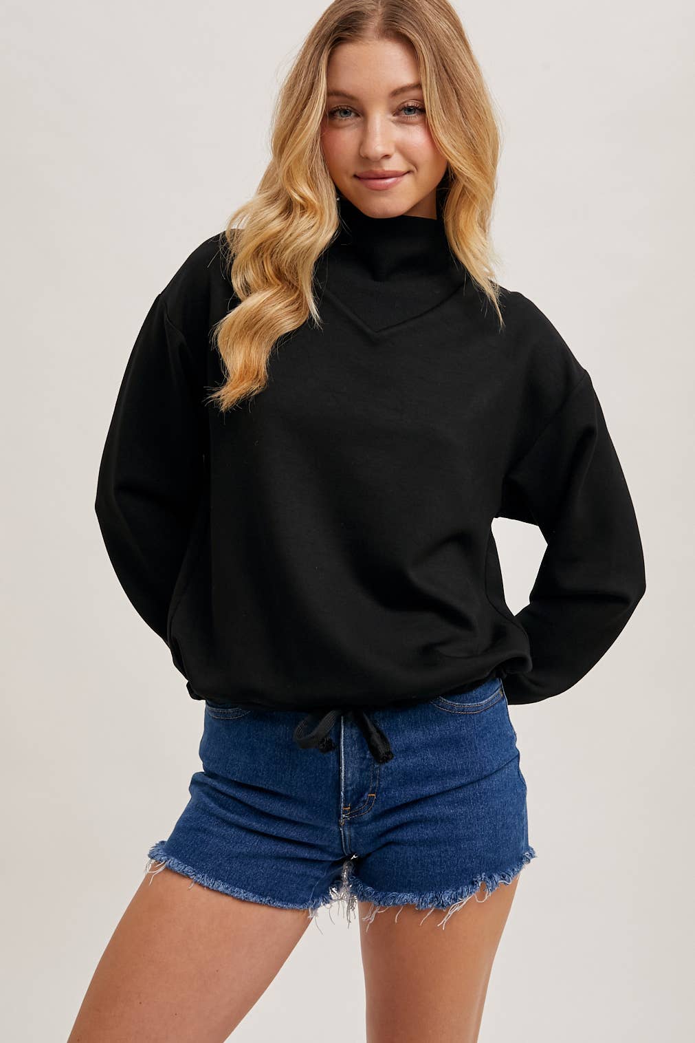 Mock Neck Pullover with Drawstring Waist