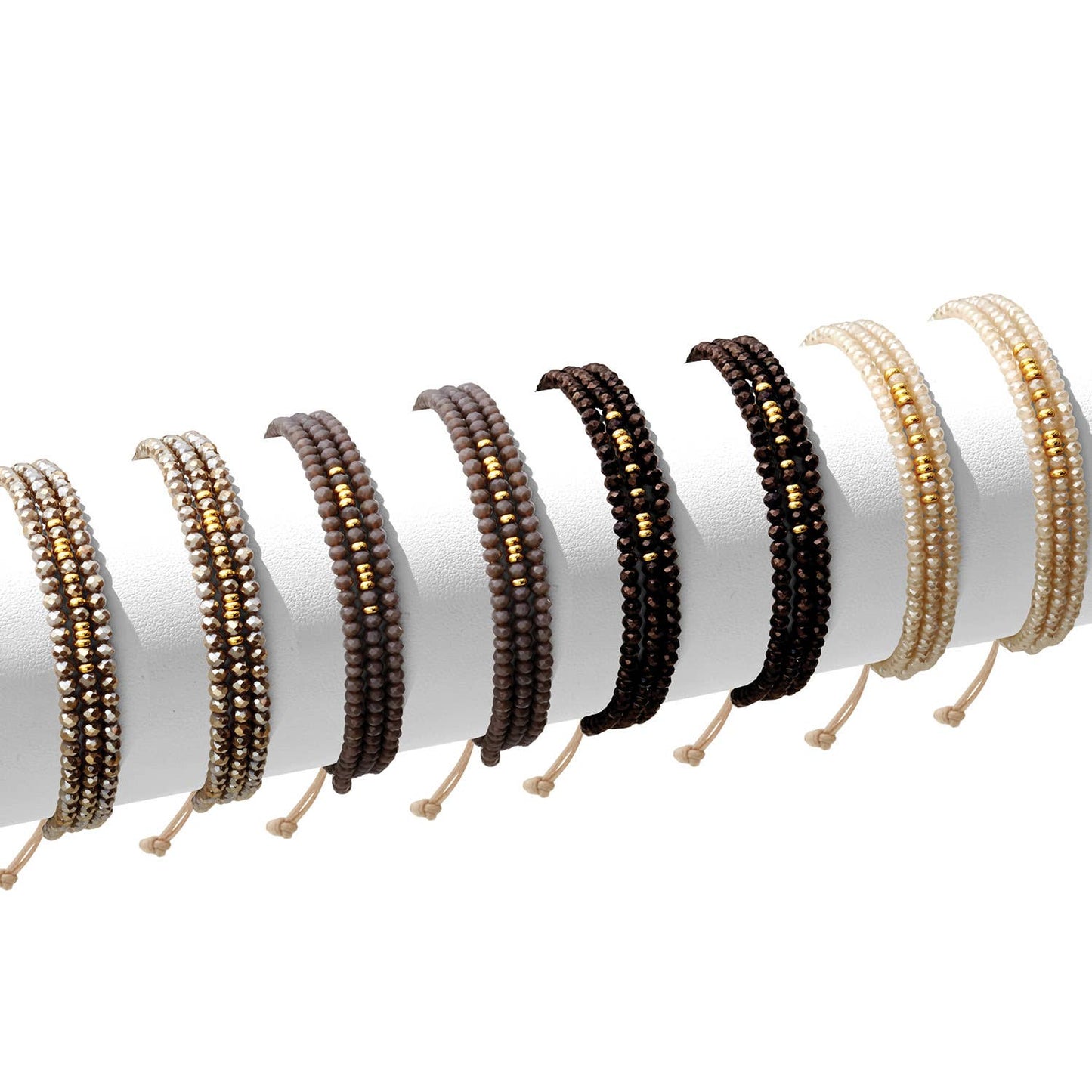 Triple Crystal Adjustable Bracelets: Dark Neutrals