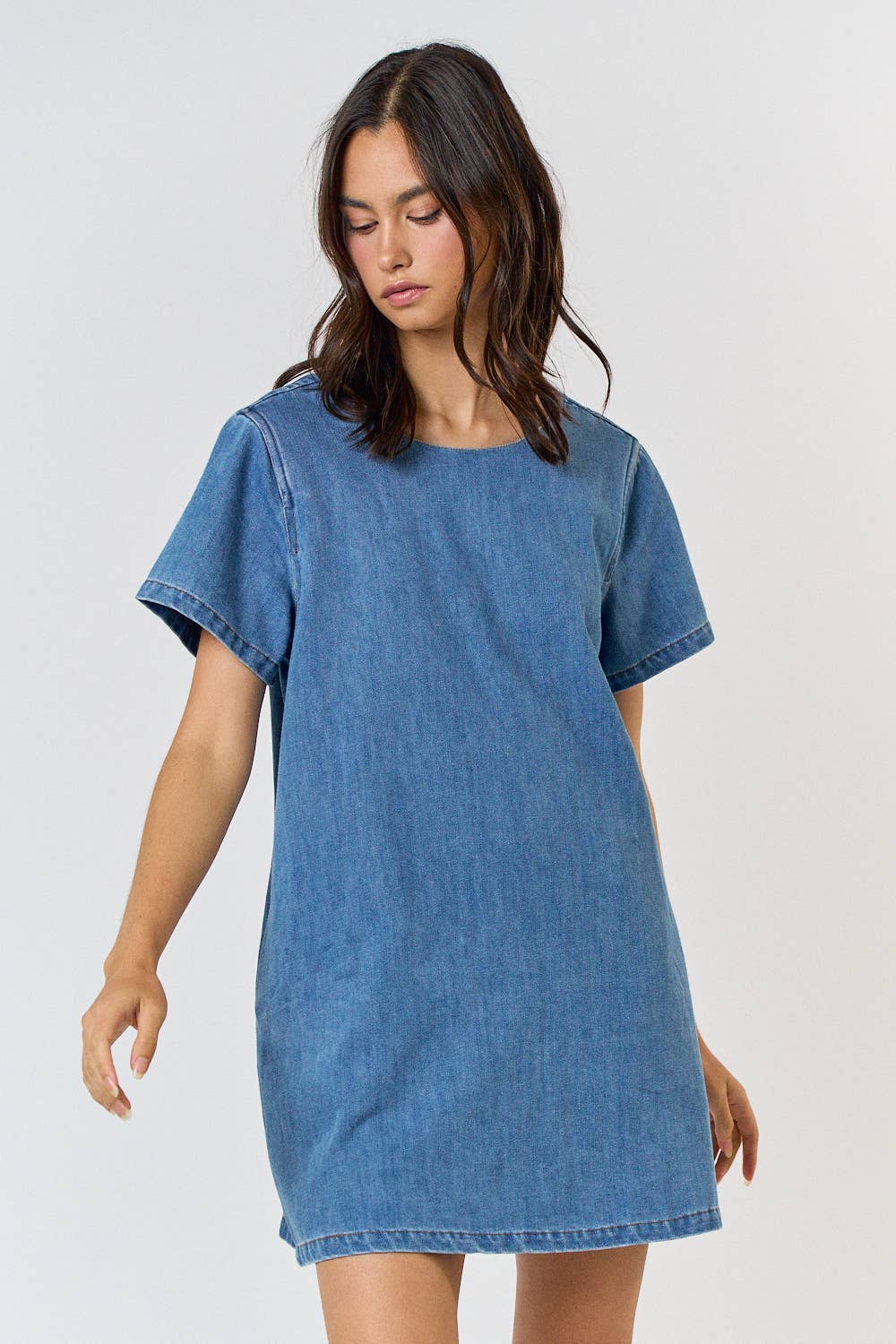 Denim Shirt Dress with Scoop Open Back