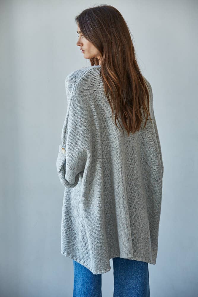 By Together - W2335 | Knit Folded Quarter Sleeve Open Front Cardigan: Mocha / S