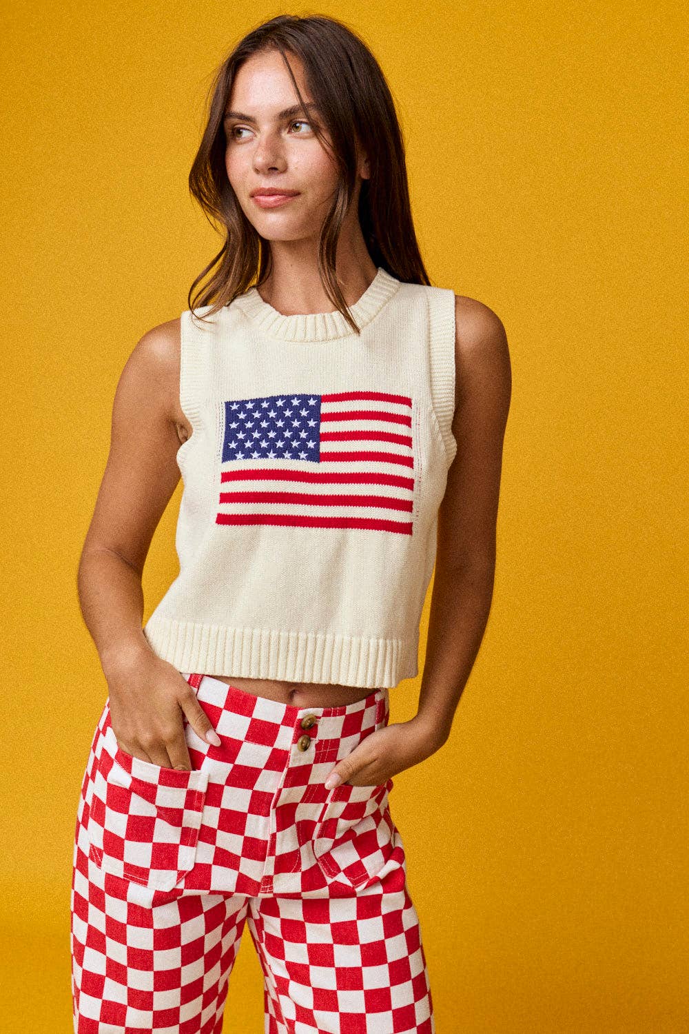 American flag Sleeveless Top: IVORY