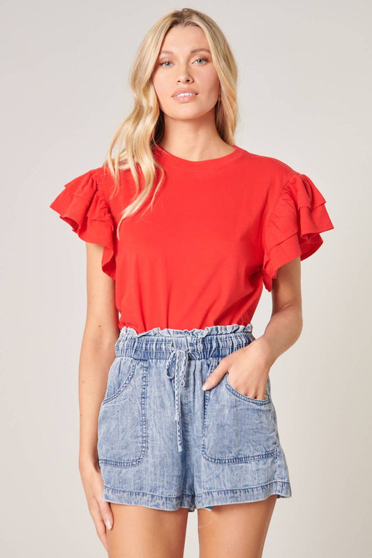 Sugarlips - Callie Cotton Knit Ruffle Sleeve Top