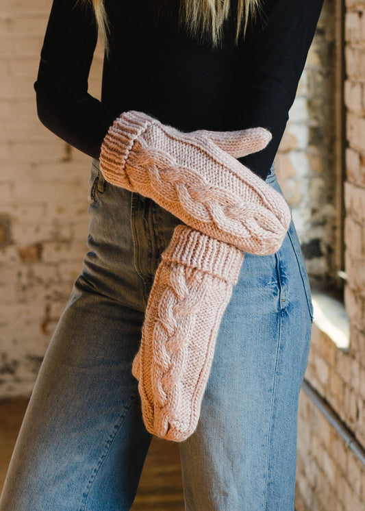 Blush Braided Knit Mittens