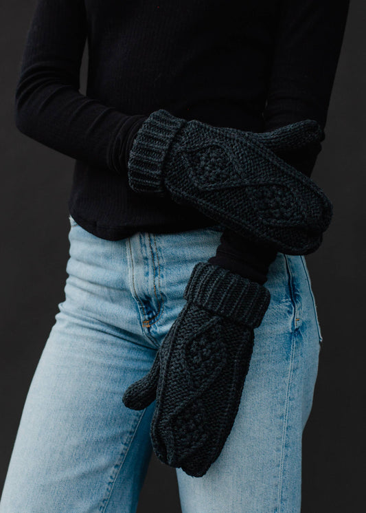 Charcoal Cable Knit Mittens